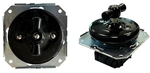 Interruptor conmutador empotrable de porcelana negro 10A 250V, ideal para controlar luces y electrodomésticos en interiores.