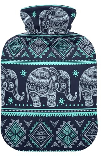 Hot Water Bottle with Cover, Vintage Indian Elephant 2L Leakproof Hot Water Bag for Hand Feet Warmer, Neck, Shoulder, Back, Muscle Pain Relief, Cold Compress