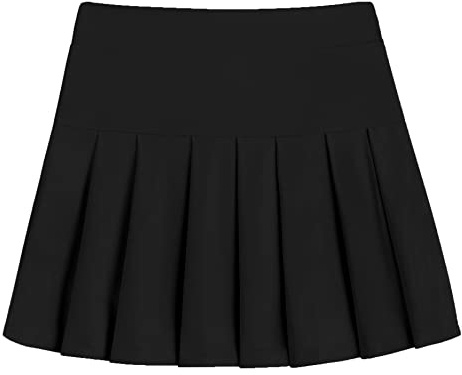 Arshiner Flickkjol, tenniskjol, hög midja, veckad kjol, barn, enfärgad, golf, skort, veckad sportkjol med fickor, innerbyxor, ledig skoluniform, byxkjol 6–13 år, svart, 11-12 år