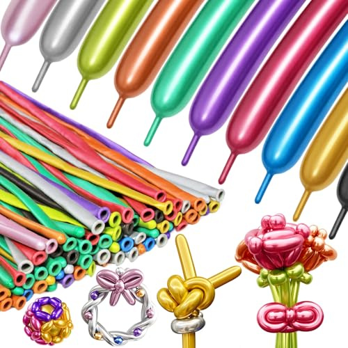 100 palloncini modellabili metallizzati misti colorati 260Q lunghi torcenti in lattice palloncini magici per feste, compleanni, matrimoni, decorazioni per clown (palloncini metallici)