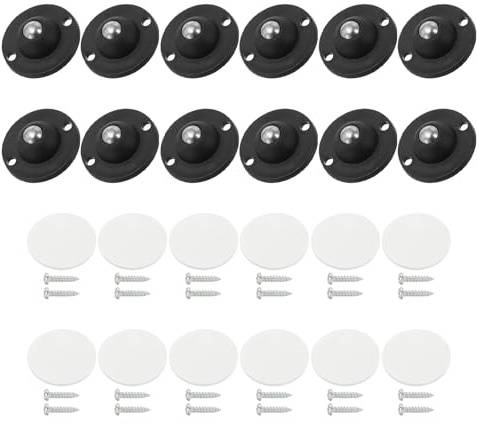 PATIKIL 35 mm Self Adhesive Paste Caster Wheels for Appliance, 12 Set Mini Swivel Wheels with Stainless Steel Ball Load Capacity 4.4LBS Per Wheel for Stand Mixer Air Fryer, Black