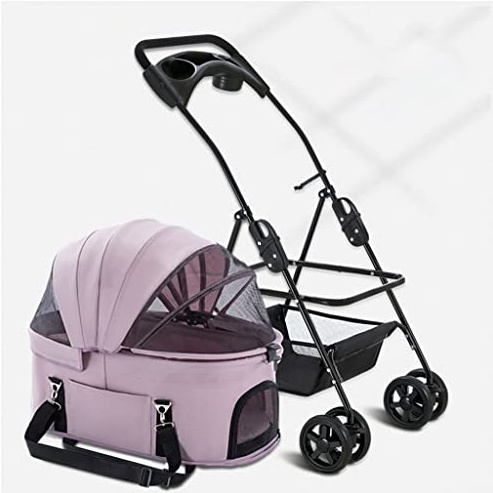 Husdjurshundvagn for små medelstora hundar/katter, kattvagn for 2 katter, Hundvagn Pet Kattvagnar Premium husdjursvagn Avtagbar resevagn med mugghållare(Pink)