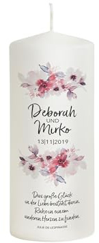 Liamoria® Hochzeitskerze Blumen mit Namen, Datum und Spruch - Modell Deborah - Personalisiertes Hochzeitsgeschenk (20 x 8 cm)