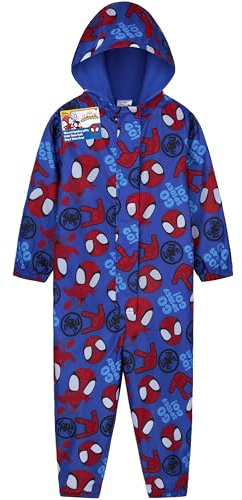 Get Trend Marvel Spidey Puddle Suit Boys Toddlers Hooded Water Resistant Paddle Overalls Fleece Lining Superhero Rain Suit All in One Raincoat