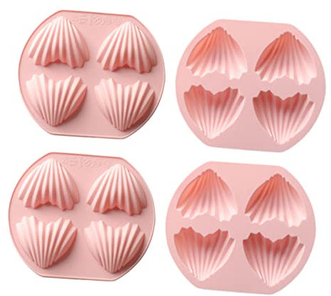 DINHEAROM Heart Shape Silicone Cake Mold 4 Cavity Non-Stick Madeleine Baking Moulds Pink for Home Dessert and Fondant Baking Set