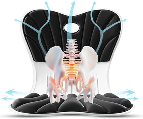 LAXARA Orthopädische Lordosenstütze – Schutzkissen aus Memory Foam Schaum Sitz & Rücken-Kissen für Haltungskorrektur, Rückenschmerzen & Beckenstabilisierung, Büro, Gaming-Stühle & Zuhause | Schwarz, M