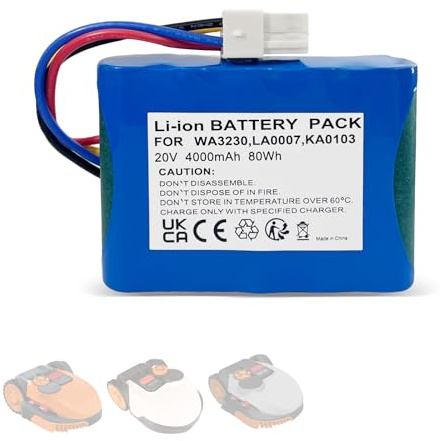 20V 4Ah Ersatzakku für Worx Landriod Mähroboter S300,S 390m2,S Basic,S300i,S450i,S500i,S700i,WR100SI,etc, Kompatibel mit Landxcape Mähroboter LX790i,LX790,LX792,etc.Ersatz für WA3230,WA3231,LA0001,etc
