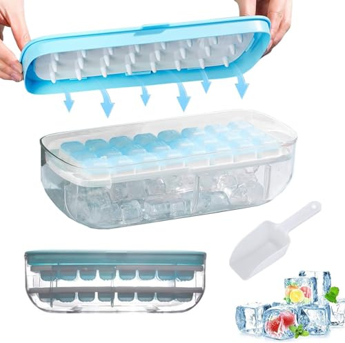Eiswürfelform mit Deckel, 2er Pack - 48 Eiswürfel, Einfaches Drücken, Platzsparend und Stapelbar(Blau)