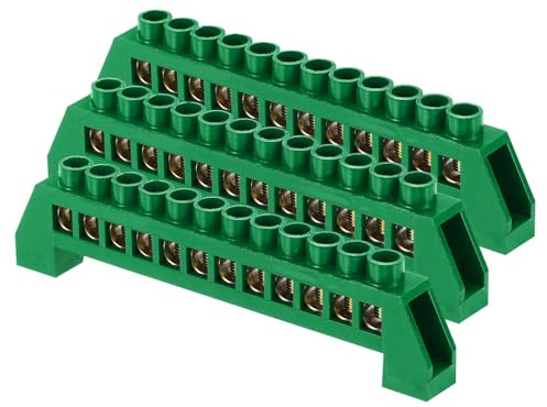 sourcing map 3 barre terminali a terra, 12 posizioni a vite, in ottone, morsettiera di messa a terra 8 x 16 mm per apparecchiature elettriche, scatola di distribuzione, verde