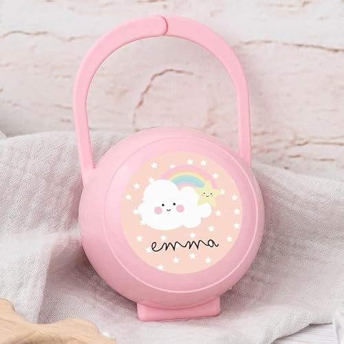 Wanapix | Personalisierte Schnullerbox für Babys | Schnulleraufbewahrung Baby | Schnullerhüllen | BPA-frei | Wolke Rosa