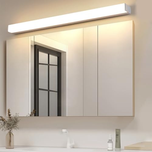 LED Spiegelleuchte Badezimmer IP44 Wasserdicht Wasserdicht Badleuchte Modern Wandleuchten Metall Aluminium Badschrank Küche Badezimmerschrank Spiegelleuchten 3000K/6500K (Silber Warmes Licht,100cm)