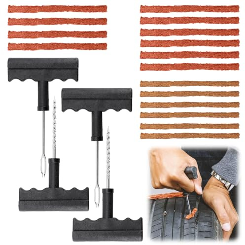Scettar Kit Riparazione Pneumatici Auto, Kit di Ripara Gomme Bici e Moto, Contiene 4 Utensili a T, 10 Pz di Strisce Adesive da 7 mm, 6 Pz di Strisce Adesive da 5 mm, per Pneumatici Senza Camera d'aria