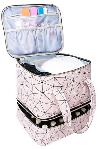 Sac de transport pour vernis à ongles - Design double couche - Porte-vernis à ongles - Pour 30 bouteilles - Organiseur de design d'ongles - Mallette de rangement pour outils de manucure, rose