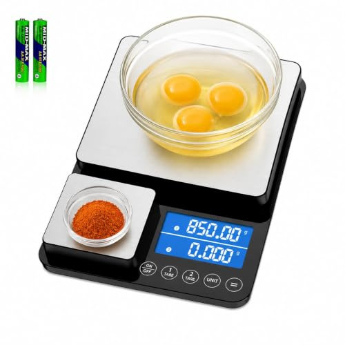 Diyife Multifunktionell digital köksvåg med 2 plattor, 1,5 kg/1 g och 500 g/0,01 g, precisionsvåg med 7 enheter, LCD-skärm, tarning, automatisk avstängning, smart ackumulering