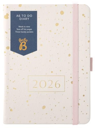 Busy B 2026 dagbok – A6 veckoplanerare med att göra-listor och anteckningssidor – kompakt guldspray fuskläder journal – veckovy layout, 3 fickor och årsplanerare