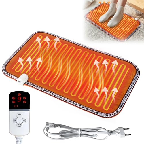 Tapis Chauffant Pieds, Rakuker 50*30cm Tapis de Sol Chauffant en Cristal de Carbone, Tapis Chauffant pour Chauffe Pied Electrique, Coussin Chauffant des Pieds pour Bureau Maison,Température Réglable
