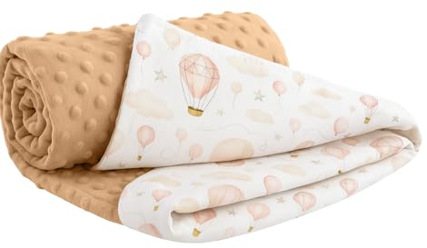 Ahoiikids Kuschelige Babydecke 75x100cm – Weiche Baumwoll-Decke für Neugeborene & Kleinkinder, ideal fürs Kinderbett & den Kinderwagen (Luftballon mit Beige Minky)
