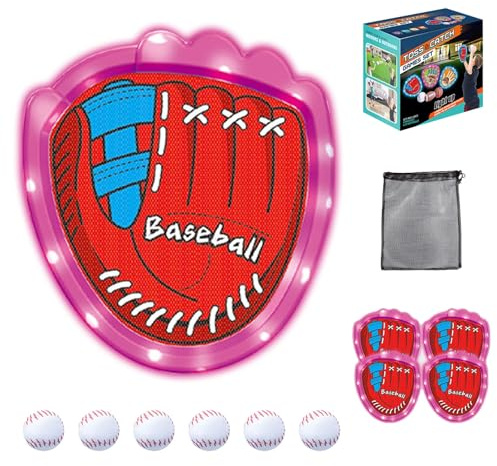 Kasta och fånga bollspelset, 6 klibbiga bollar, 4 träningshandskar med LED-ljus, utomhusleksak för trädgård och strand för barn, pojkar och flickor Softball - 2