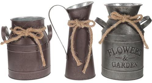 Tofficu Seaux en Fer Rétro Décoration Rustique et Champêtre Lot de 3 pour Fleurs Style Rural Unique Vase Vintage Couleur Aléatoire pour Jardin et Bureau
