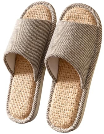 Pantoletter, dam, med fotbädd, linne, tofflor, sommar, tofflor, halkfria tofflor, linneskor, peep toe, sommarskor, lätta, platta sandaler, glid, bekväma tofflor, gästskor, storlek 39–44