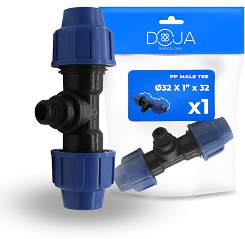 DOJA Barcelona Conector de Tuberia de PP en T Macho Roscado - 32x1x32mm - T de Polietileno, Unión Estanca - Racor Tuberia PE, Conexión Rápida y Segura, Resistente Corrosion, Buen Ajuste