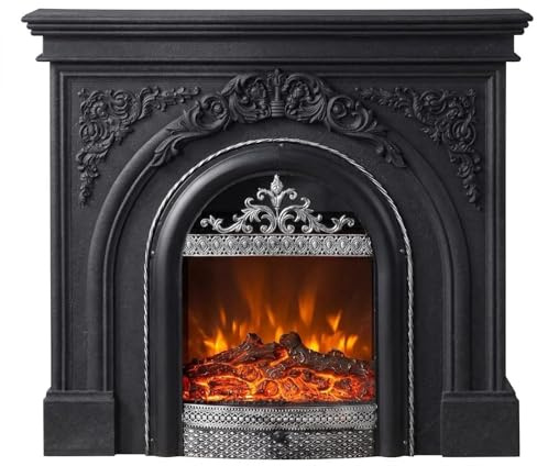 Fireplace Surround French Vintage Decorative Electric Fireplace Mantel with Non-Heating Insert(Black)