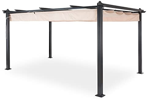 Blumfeldt Pergola Impermeabile con Tetto Retrattile, Pergola 3x4 Stabile, Gazebo Pergola in Metallo e Struttura in Alluminio, Pergolato da Giardino Anti UV, Tendone da Giardino, Tetto in Poliestere