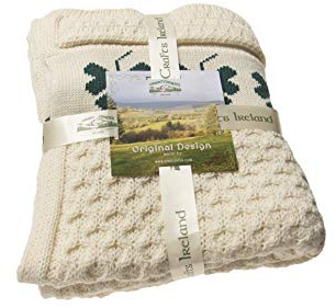 Aran Crafts Shamrock Couch 100% Merino Wool Throw Blanket 50x60 (SHAM-THR-NAT)
