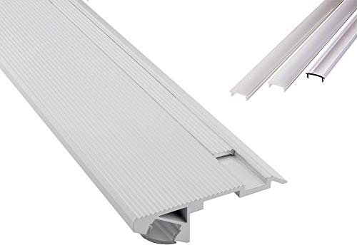 B-WARE - T-STA 30° LED Alu Treppenprofil Treppenwinkel Profil Stufen weiss + Abdeckung 2m milky
