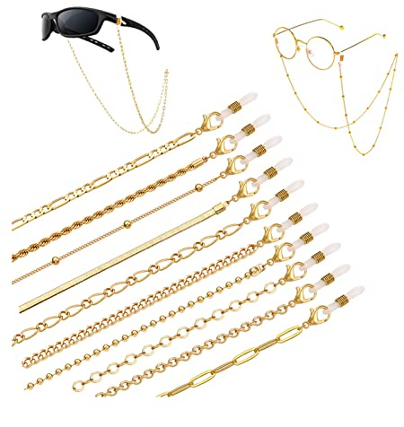 HEIDKRUEGER 10 Pieces Eyeglass Chains String Holders for Women Men Gold Link Necklace Around Neck Glasses Mask Chain Lanyard Eyewear Retainer Accessory Chain