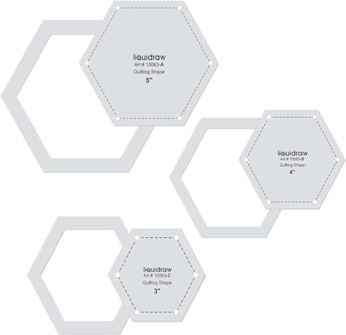 Liquidraw Plantillas y reglas para acolchar, 3 juegos, 3, 4 y 5 pulgadas, forma hexagonal, para patchwork, costura, arte y manualidades, corte y diseño, acrílico transparente, fácil de leer, para