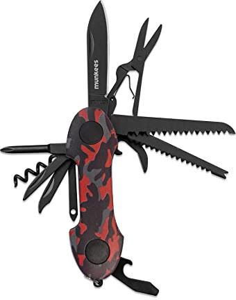 munkees, Taschenmesser mit 15 Funktionen, Camouflage Rot, 25794