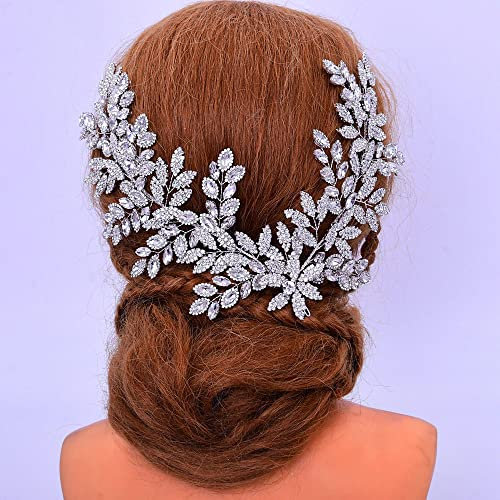 Haarschmuck Hochzeit Gold Damen Kopfschmuck Blätter Stirnbänder aus Strass Brautschmuck Haare Hochzeitsschmuck Braut Haarreifen für Brautjungfern Mädchen Abschlussball, Silver