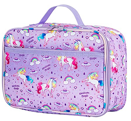 Pretty Jolly Mini Kids Lunch Box, Insulated Reusable Lunch Bag for Girls & Boys, Thermal Meal Container Tote with Waterproof Liner, Hot or Cold Snacks Lunchbox for School,Work,Picnic (Unicorn Purple)