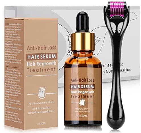 Beayosses Microneedle Derma Roller, 540 Titanium 0.5mm - micro ago con hair serum 30ml - Siero Ricrescita Capelli, Anticaduta, Per una Rapida Crescita