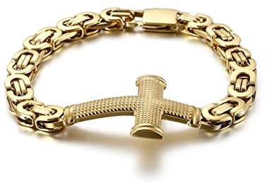 Daesar Armband Edelstahl Männer 22CM, Königsarmband Breit 9MM mit Kreuz Herren Armband Gold Charms Hip Hop Partnerarmband