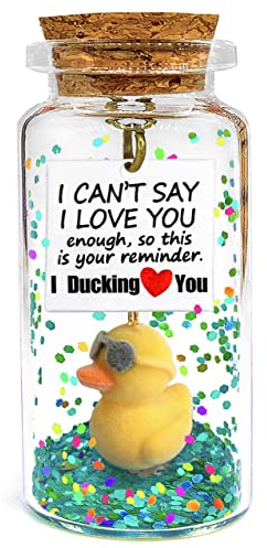 I Ducking Love You Cute Duck Gift, Romantic Message in Bottle Presents, Anniversary Decorative Wish Jar, Valentines Birthday Christmas Gifts Decorations for Boyfriend Husband Him Her Wife Girlfriend