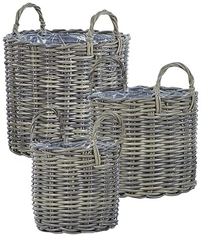 Moderne Blumenkörbe 3er Set aus PE Rattan braun Taupe Outdoor Nikiti