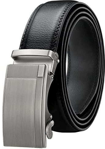 Chaberlu Ceinture en cuir pour homme - Boucle automatique - Ceinture en cuir réglable - Pour jeans - Largeur : 35 mm - Taille adaptée, noir A4, 125cm/36-42taille verstellbar
