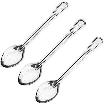 Cuchara ranurada de acero inoxidable, cucharas ranuradas para servir con agujeros para drenar, cuchara perforada de metal con mango largo para colar alimentos, 3 piezas