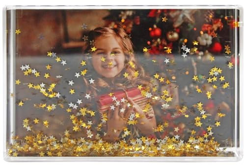 Adventa Glitzer-Bilderrahmen, klares Acryl, 10,2 x 15,2 cm, Sterne, goldfarben, ideales personalisiertes Geschenk oder Heimdekoration