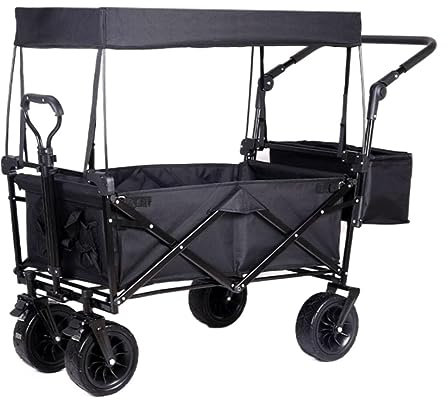 RUVOO Bollerwagen Faltbar Handwagen Campingwagen Klappwagen, Tragbar, Verstellbar, Gartenwagen Mit Markise Für Picknicks, Camping, Einkaufen, Strände Strandwagen Transportwagen (Color : F)