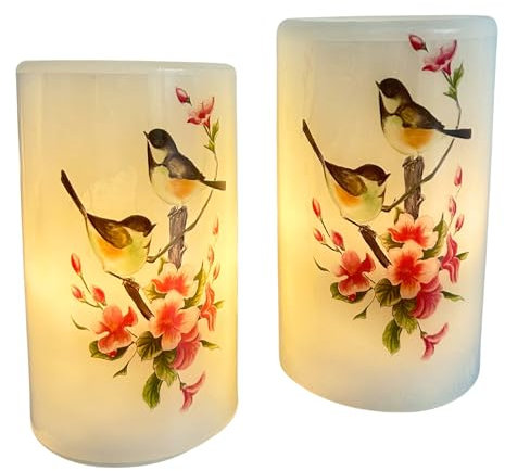 abc HOME | Kerze mit Motiv Vögel | 2er Set | LED | Echtwachs