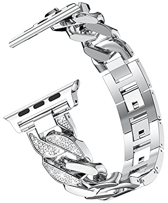 Glitzer Edelstahl Armband Kompatibel mit Apple Watch 41mm 40mm 38mm 49mm 46mm 45mm 44mm 42mm, Diamant Uhrenarmbänder Einstellbar Ersatzband Kompatibel mit iWatch Ultra Series 11/10/9/8/7/6/5/4/SE/3/2