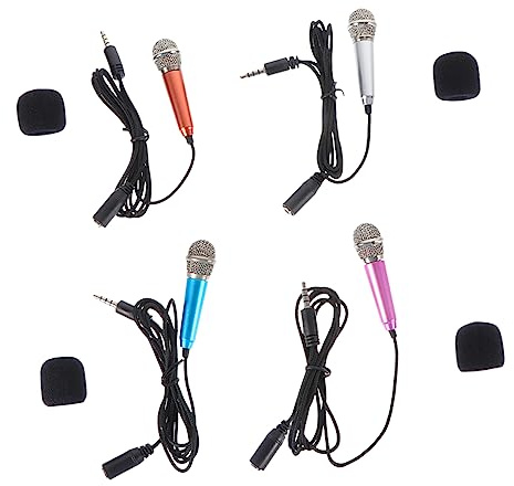 ibasenice Microphone 4pcs Mini Recording Mic Portable Metal Microphones Set with Aluminum Alloy for Boys and Girls Singing and Making Videos, Comfortable for Boys and Girls to Hold, Home