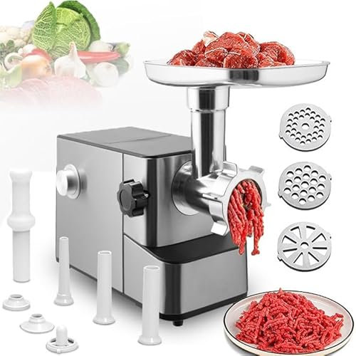 Picadora De Carne Eléctrica, Máquina Rellenadora Y Picadora De Carne Totalmente Automática De 1200 W, Kit De Salchichas Y Kubbe Incluido, Interruptor Giratorio, Con Función Inversa, Extraíble Y Fácil