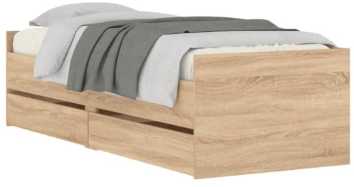 vidaXL Bettgestell, Bettrahmen mit Lattenrost, Bett Gästebett mit Schubladen, Einzelbett Schlafzimmerbett Schlafzimmermöbel, Sonoma-Eiche 100x200cm