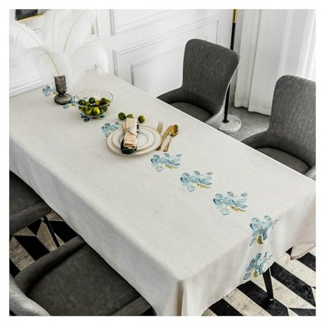 Gualiy Tischtuch Quadratisch, Tischdecken 135x260CM Polyester Tischdecke Abwaschbar Küche Blumen Stickerei Tischdecke für Glastisch, Blau