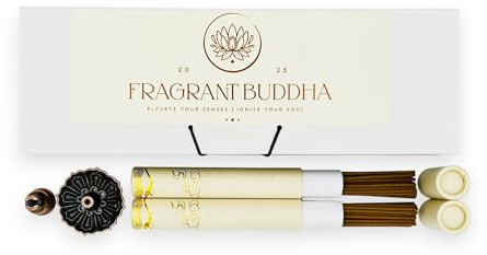 Fragrant Buddha | vietnamesische Adlerholz Räucherstäbchen Hoi-An mit Lotus Räucherstäbchenhalter | holziger Duft für Entspannung, Meditation & Yoga | handgefertigt in Taiwan (ca. 30 Stück, 10g)