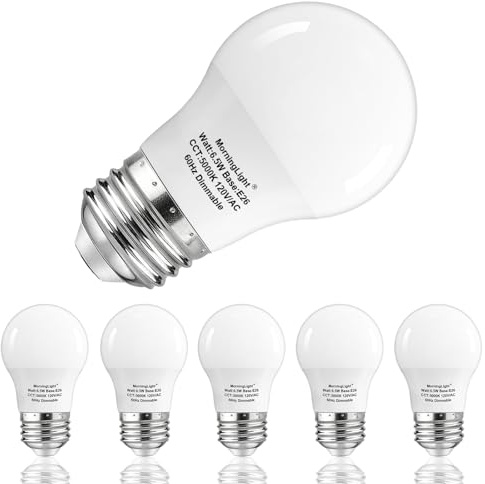 MorningLight A15 Light Bulb Daylight 60 Watt Equivalent, E26 Small Light Bulb Daylight 5000K, Dimmable 6.5 Watt LED Bulb for Ceiling Fan, Wall sconces, 600 Lumens Bulb, 25000+ Hours Lifespan, 6 Pack